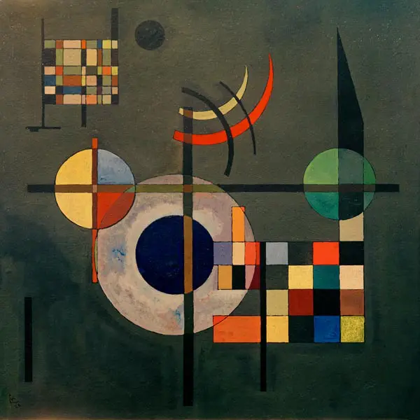 Wassily Kandinsky (Counterweigths, 1926). Pintura a base de líneas rectas y curvas